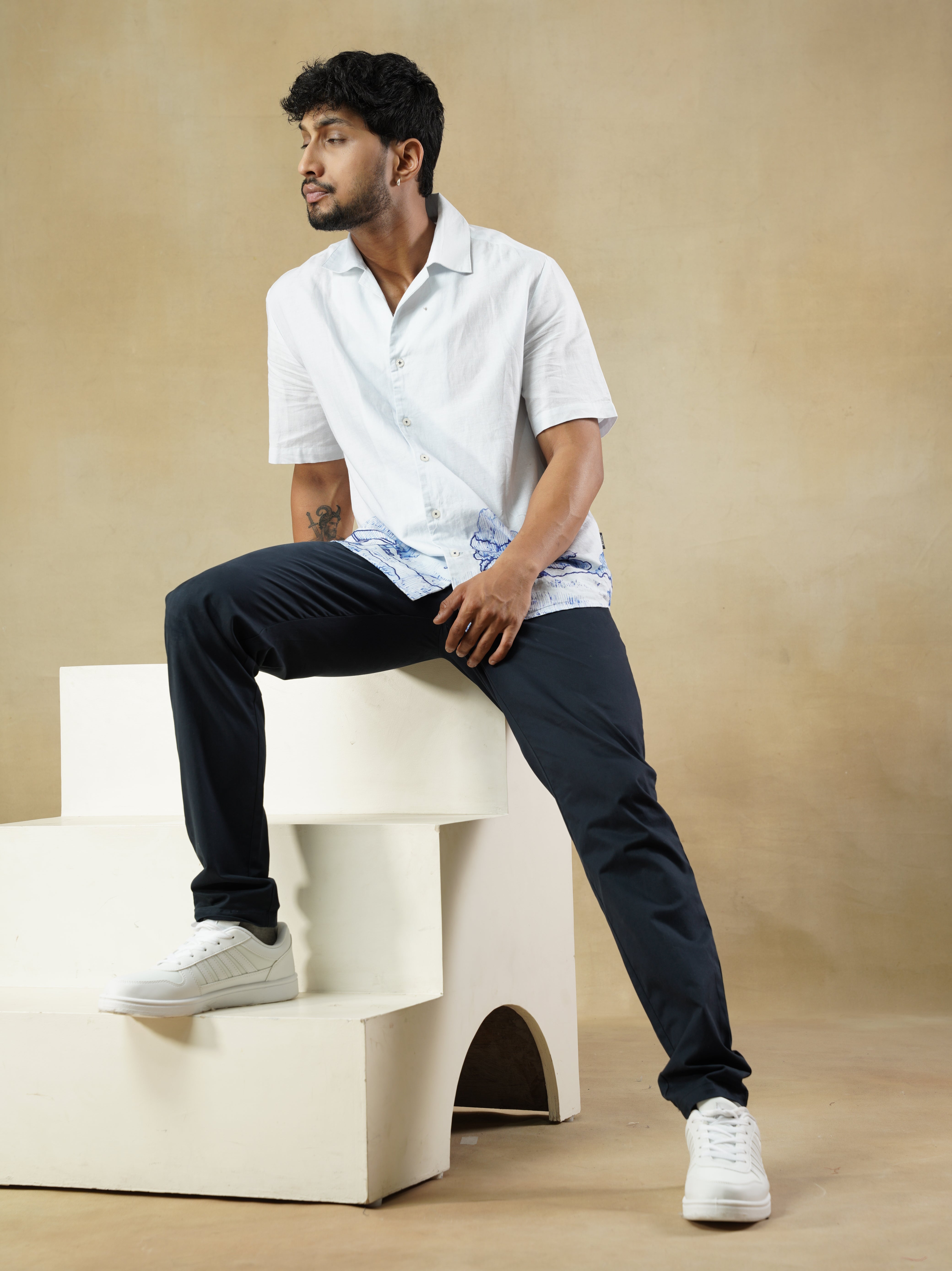 Men's Linen-Cotton Blend Landscape Print Shirt