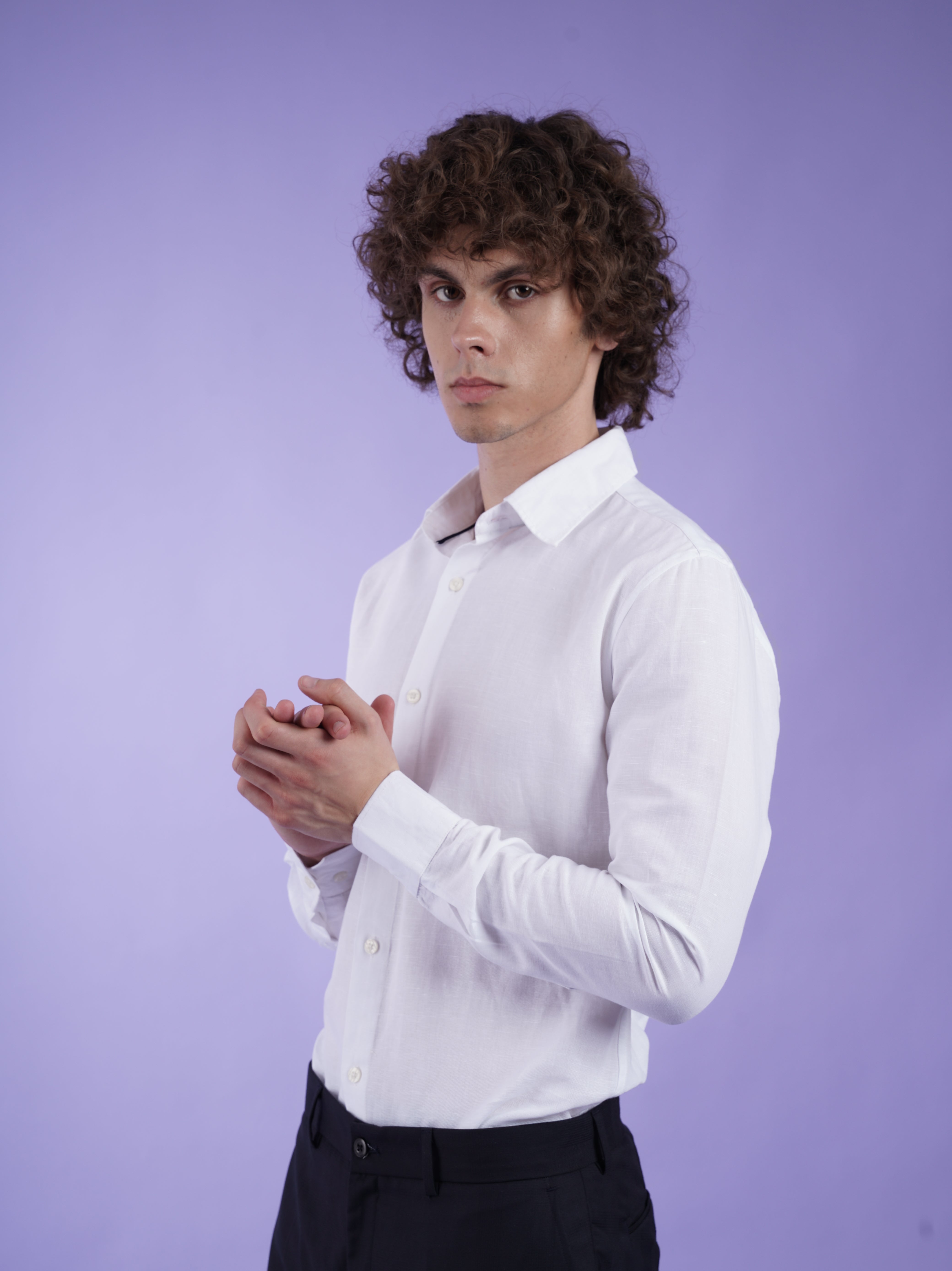 Men's White Full Sleeves Shirt with French Placket