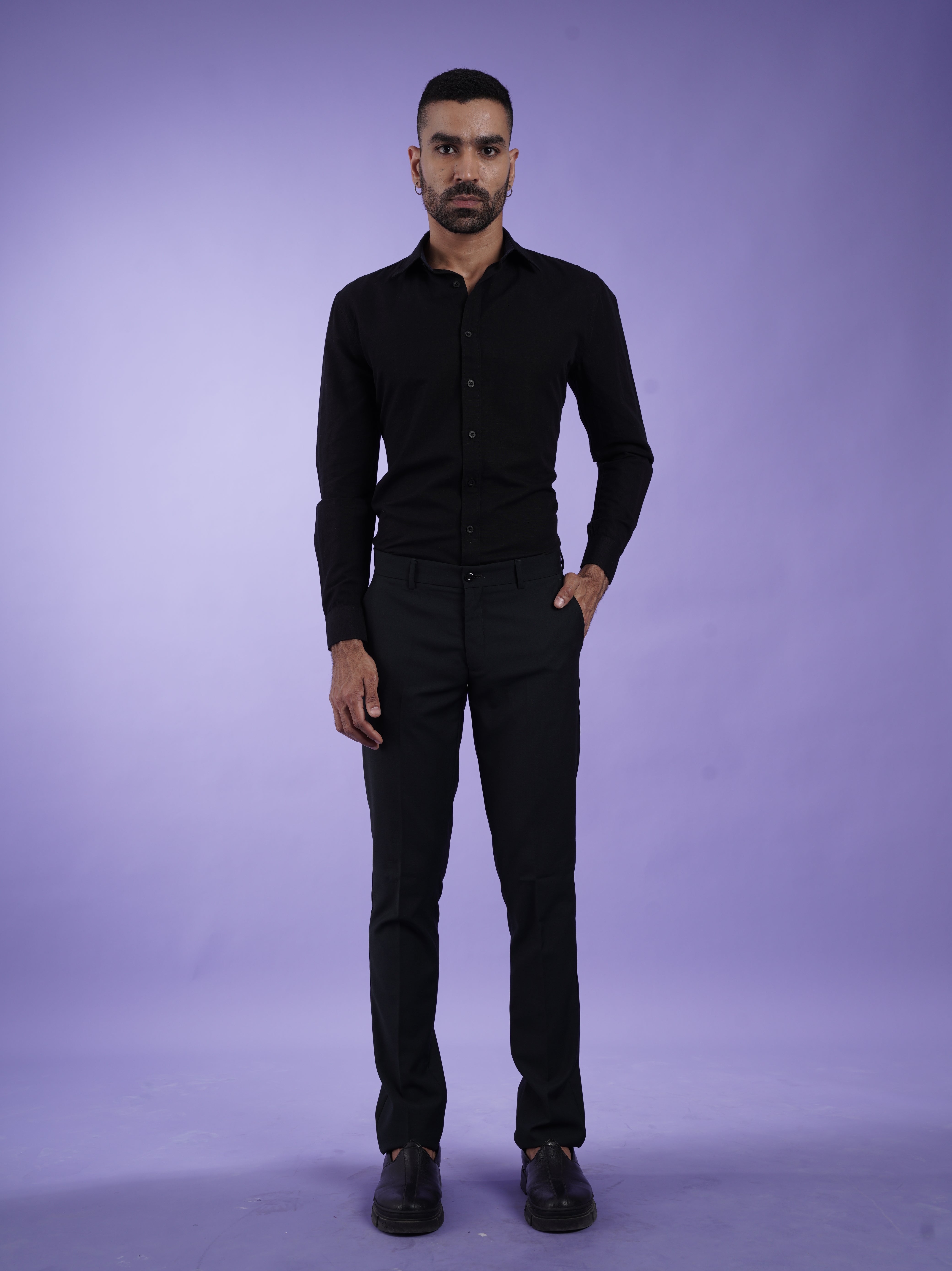 Men's Black Full Sleeves Shirt with French Placket