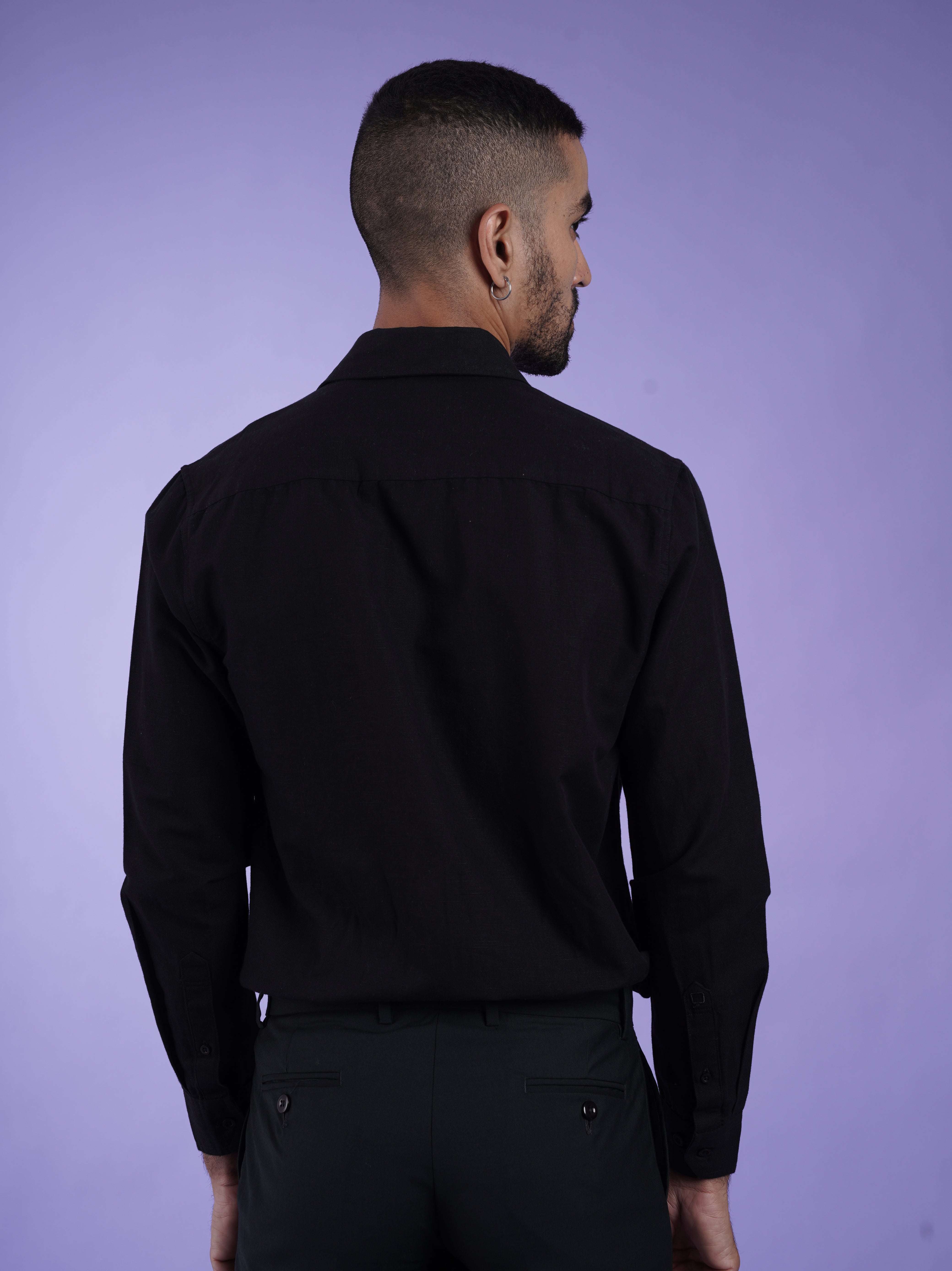 Men's Black Full Sleeves Shirt with French Placket