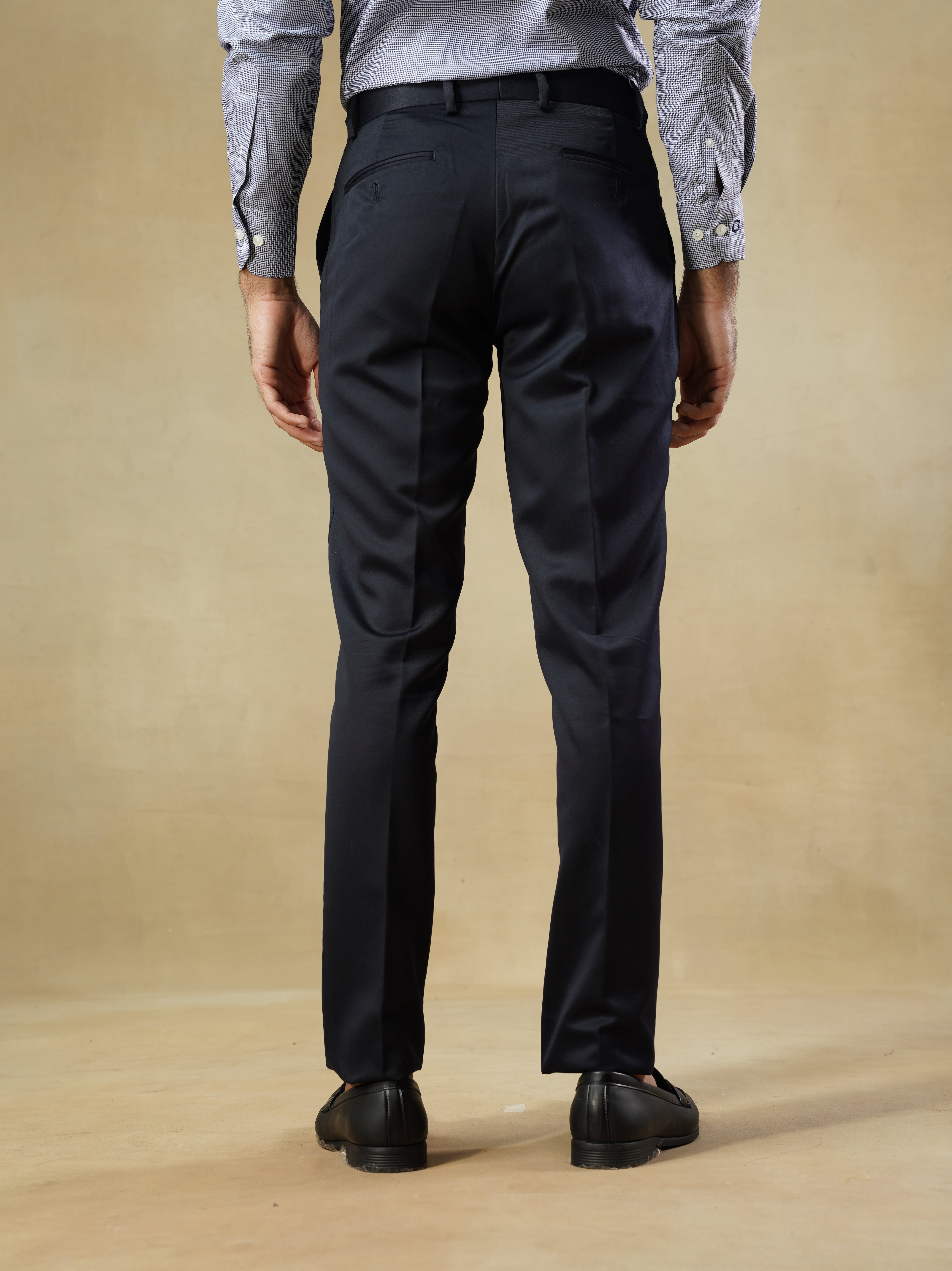 Men's Navy Viscose Blend Classic Trousers