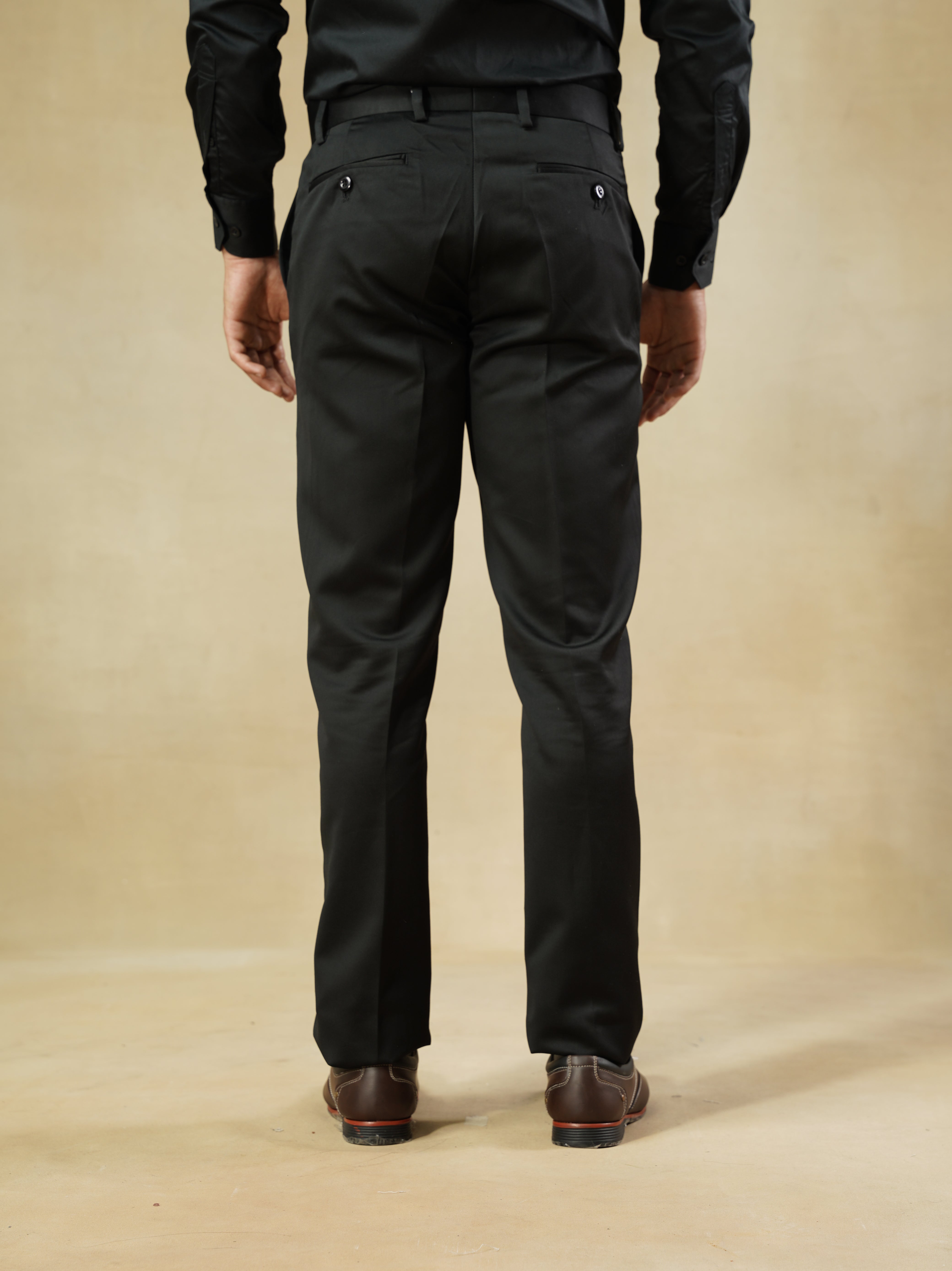 Black Men's Viscose Blend Classic Trousers
