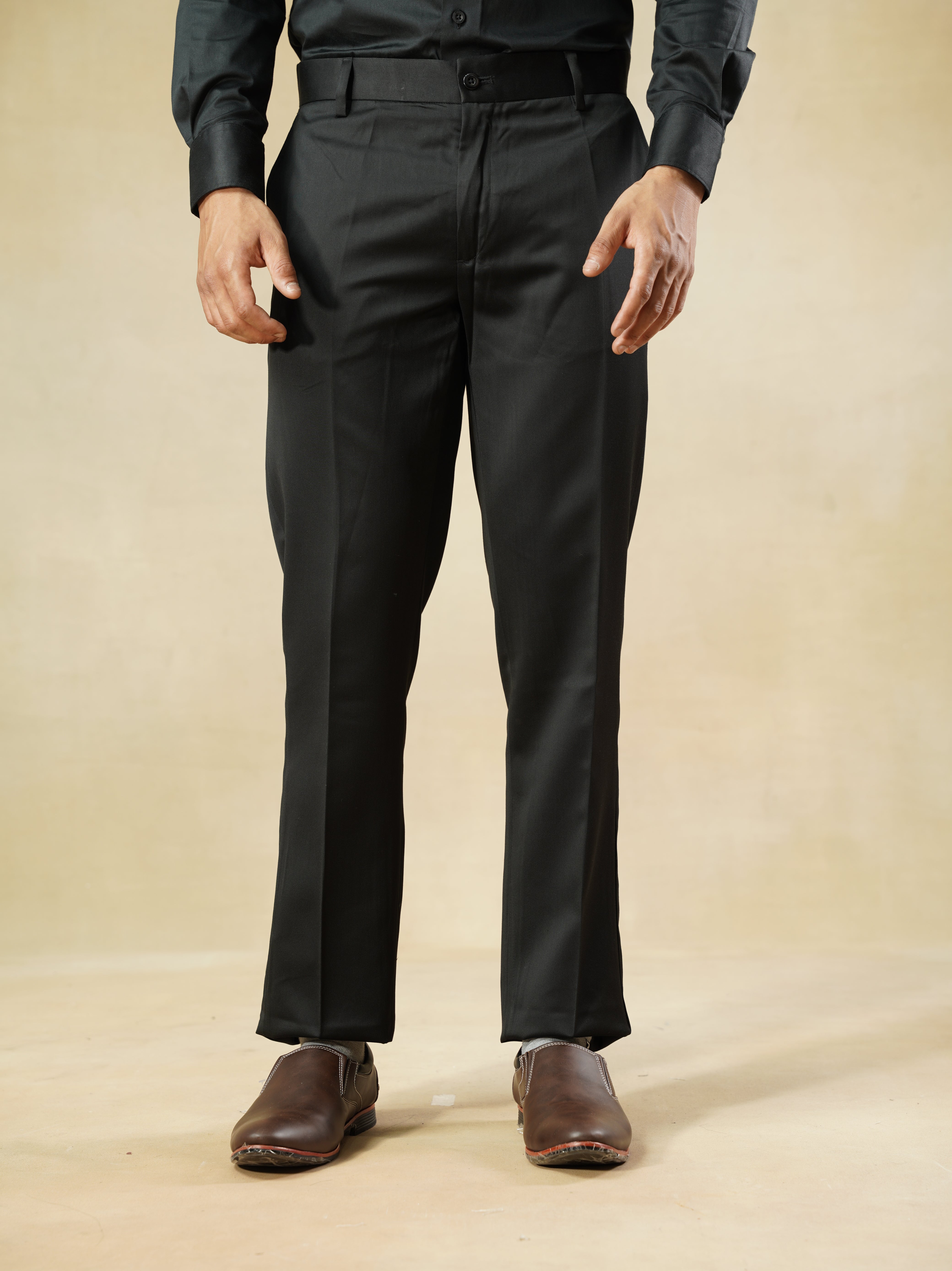 Black Men's Viscose Blend Classic Trousers