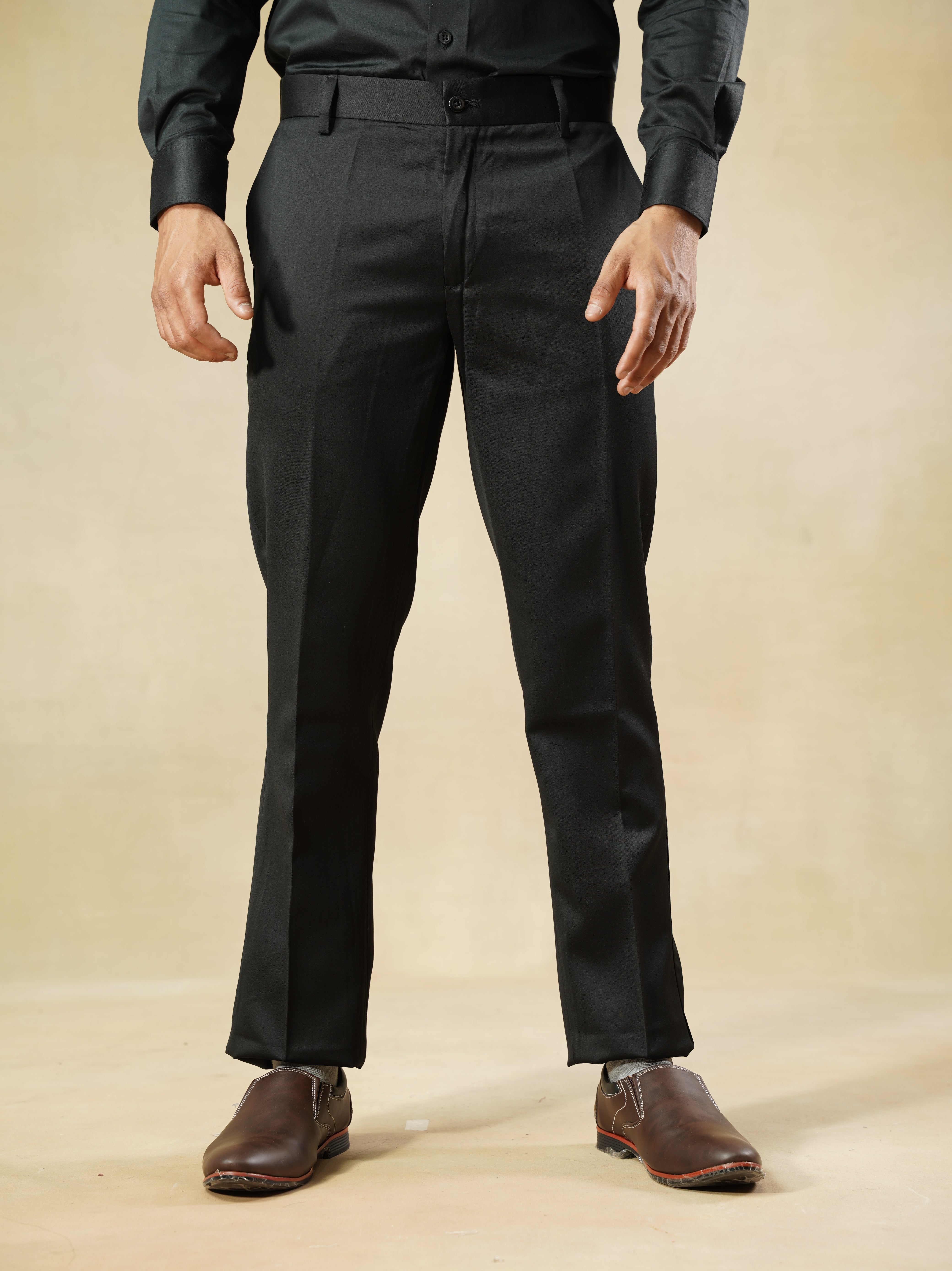 Black Men's Viscose Blend Classic Trousers