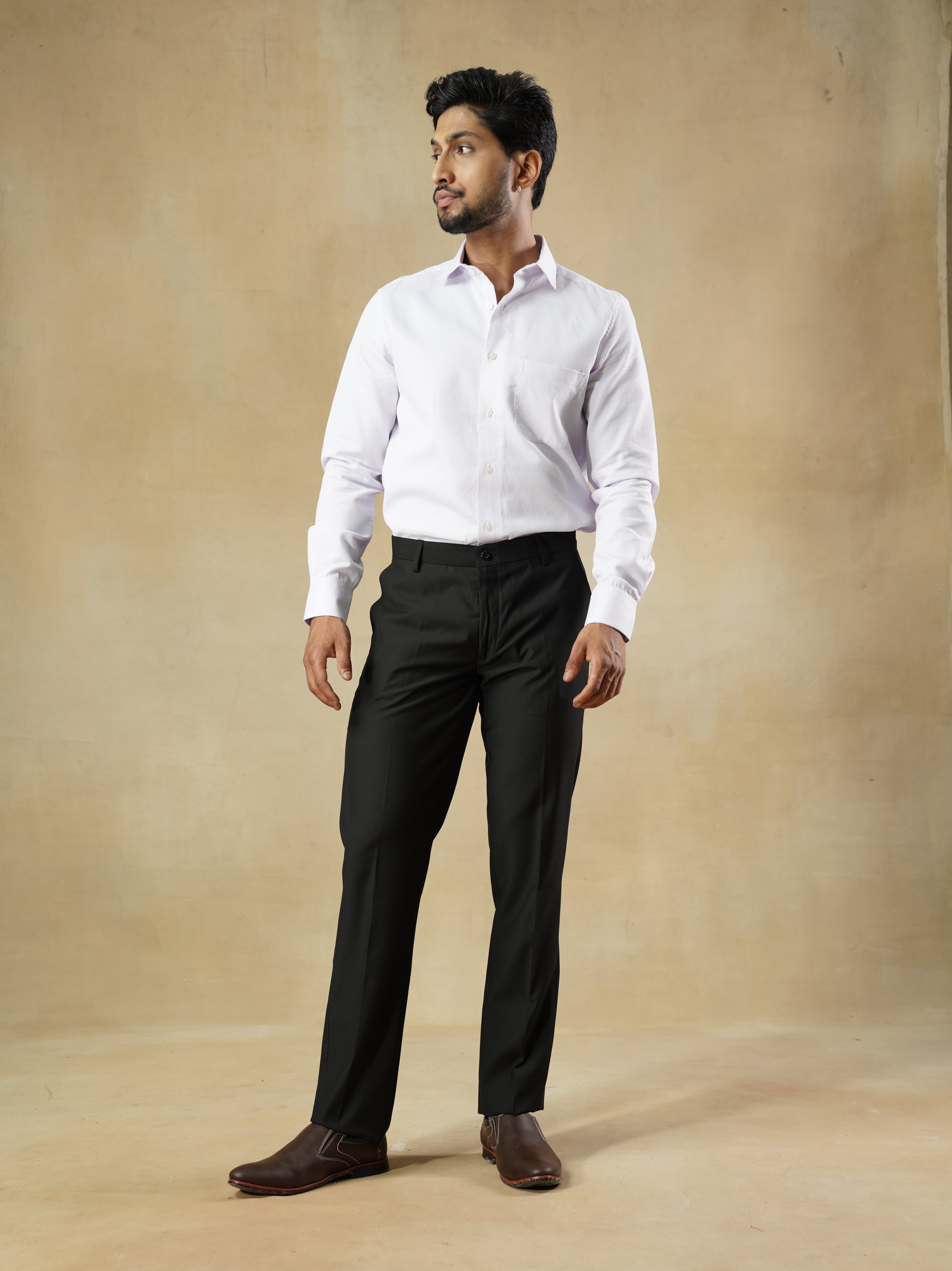 Men's Black Viscose Blend Classic Trousers