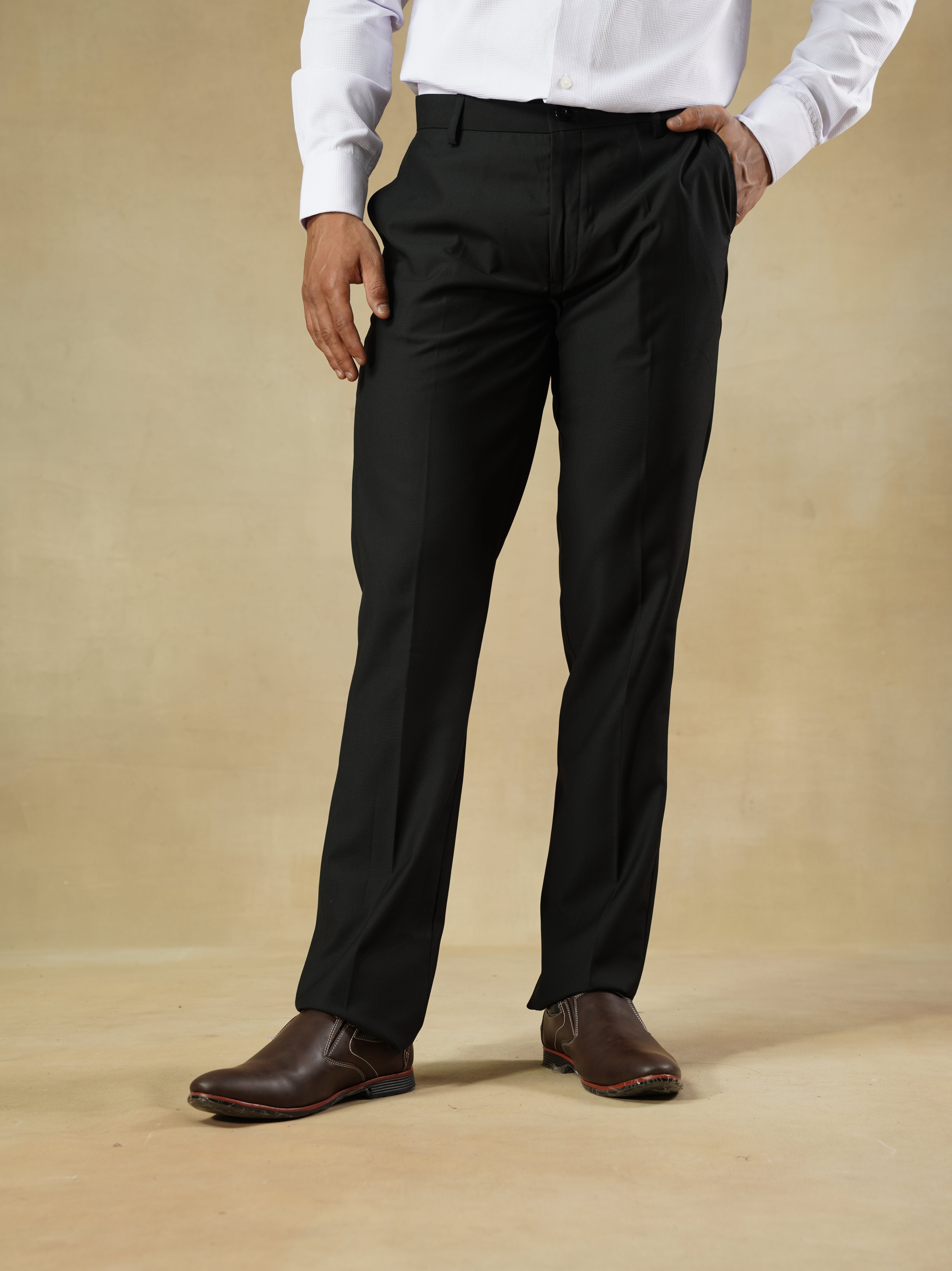 Men's Black Viscose Blend Classic Trousers