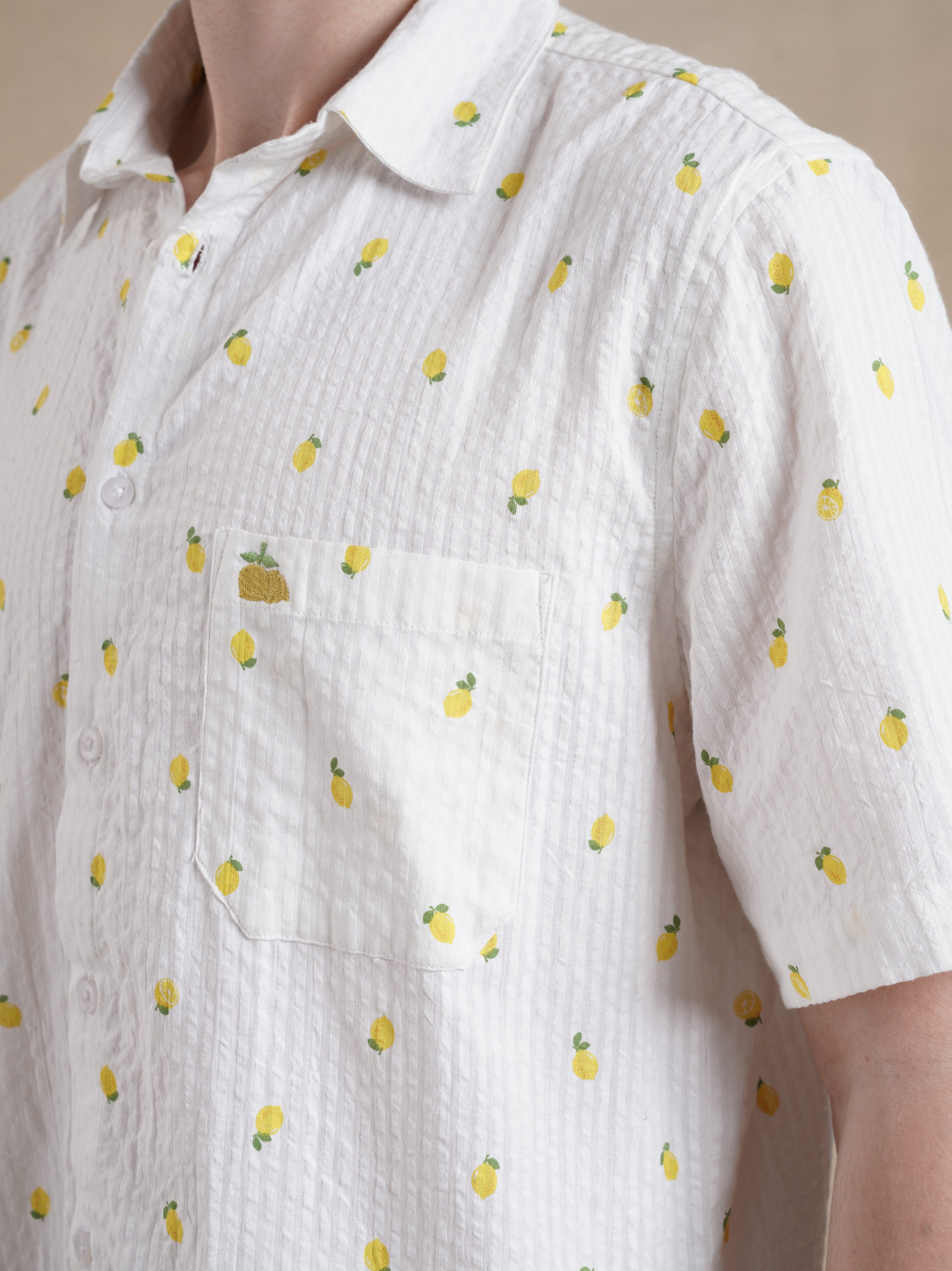 Men's Lemon Printed Seersucker Shirt