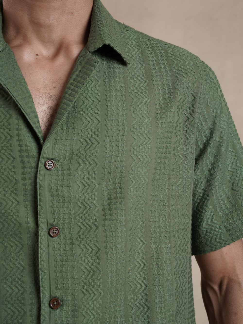 Men's Green Textured Resort Shirt