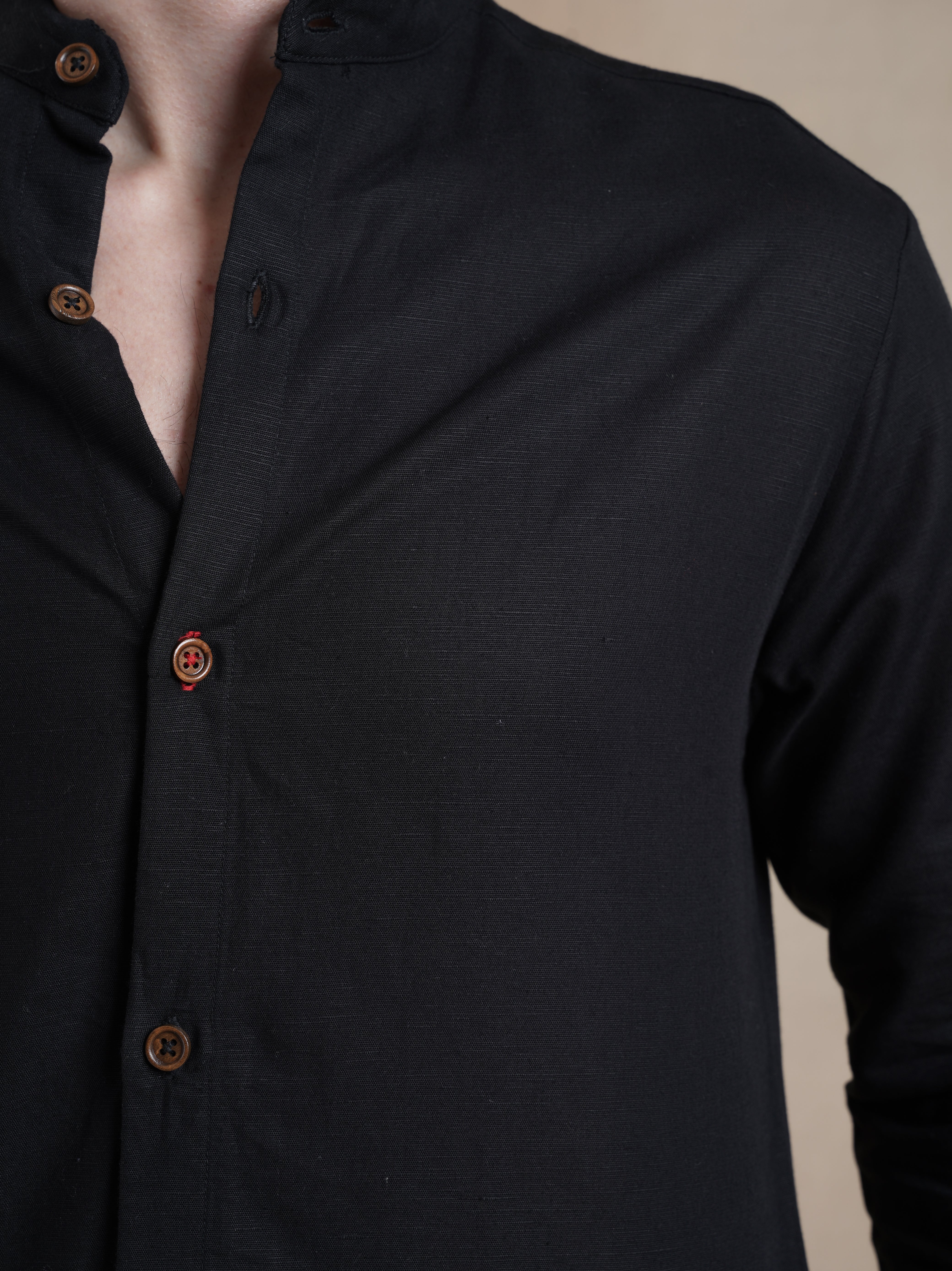 Men's Cotton Linen Embroidered Mandarin Shirt